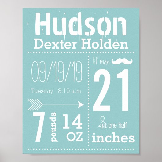 Lil Man Mustache Chalkboard Boy Baby Stat Arrow Poster (Voorkant)