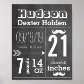 Lil Man Mustache Chalkboard Boy Baby Stat Arrow Poster (Voorkant)