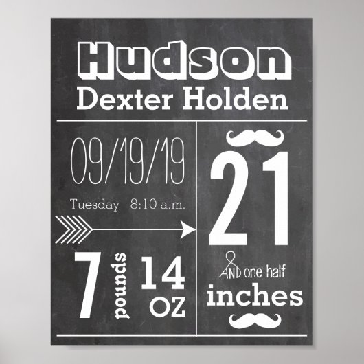 Lil Man Mustache Chalkboard Boy Baby Stat Arrow Poster (Voorkant)