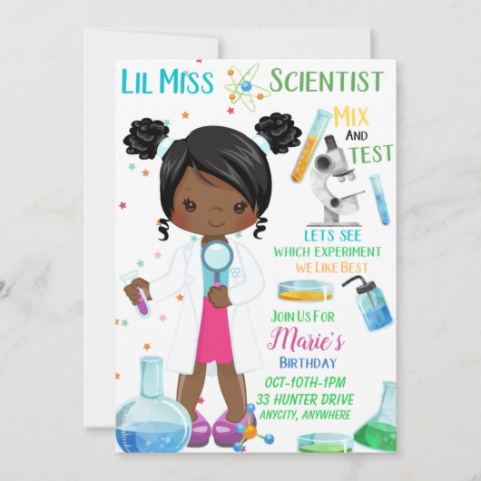 Lil Miss Scientist Birthday Invitation Card (Voorkant)