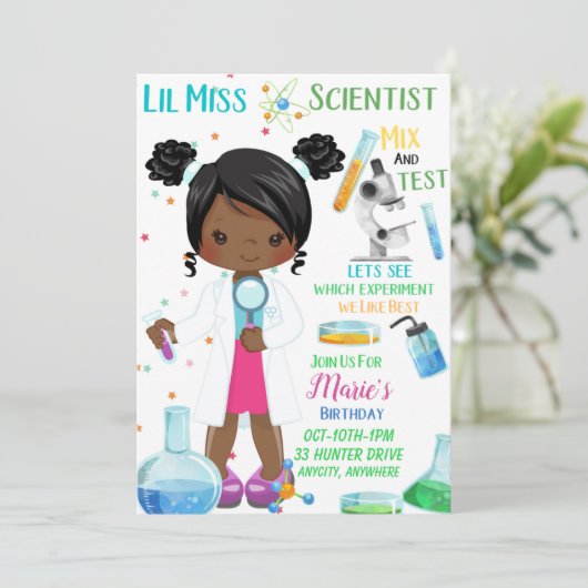 Lil Miss Scientist Birthday Invitation Card (Staand voorkant)