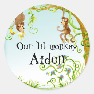 Lil Monkey, Boy Baby shower Sticker Seal