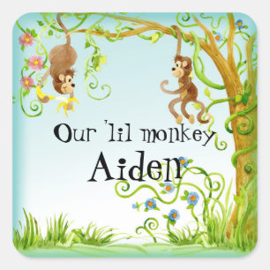 Lil Monkey, Boy Baby shower Sticker Seal