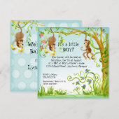Lil Monkey, Boy Baby shower Uitnodiging (Voorkant / Achterkant)