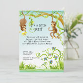 Lil Monkey, Boy Baby shower Uitnodiging (Staand voorkant)