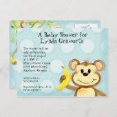 Lil Monkey, Boy Blue Baby shower Post Kaart Uitnod (Voorkant / Achterkant)
