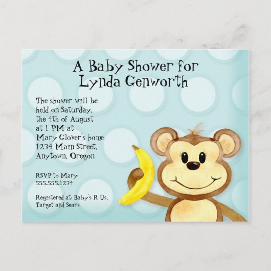 Lil Monkey, Boy Blue Baby shower Post Kaart Uitnod (Voorkant)
