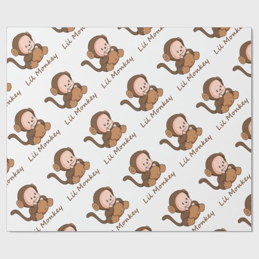 "Lil Monkey" Fun Quote Schattige Baby Monkey Cadeaupapier (Vlak)
