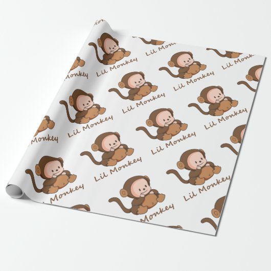 "Lil Monkey" Fun Quote Schattige Baby Monkey Cadeaupapier (Uitgerold)