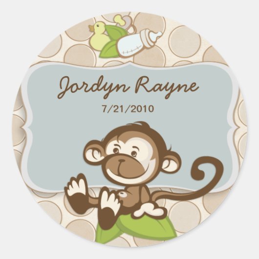 Lil Monkey Geboorte Aankondiging Sticker/Label Ronde Sticker (Voorkant)