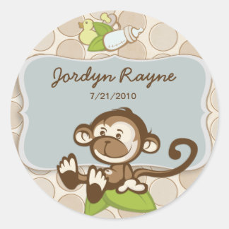 Lil Monkey Geboorte Aankondiging Sticker/Label Ronde Sticker