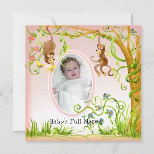Lil Monkey, Geboorteaankondiging Meisje Kaart (Achterkant)
