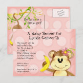 Lil Monkey, Meisje Baby shower Post Kaart Uitnodig (Voorkant / Achterkant)