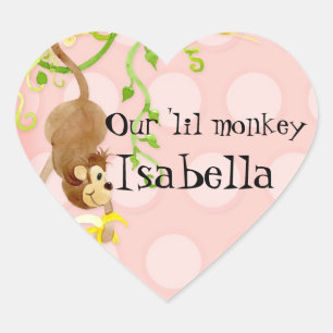 Lil Monkey, Meisje Baby shower Sticker Seal