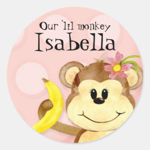 Lil Monkey, Meisje Baby shower Sticker Seal