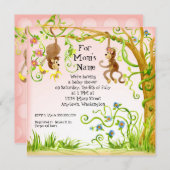 Lil Monkey, Meisje Baby shower Uitnodiging (Voorkant / Achterkant)