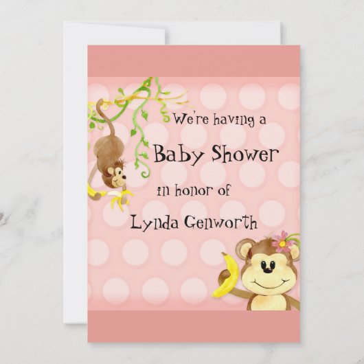Lil Monkey, Meisje Baby shower Uitnodiging (Achterkant)