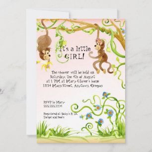 Lil Monkey, Meisje Baby shower Uitnodiging