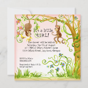 Lil Monkey, Meisje Baby shower Uitnodiging