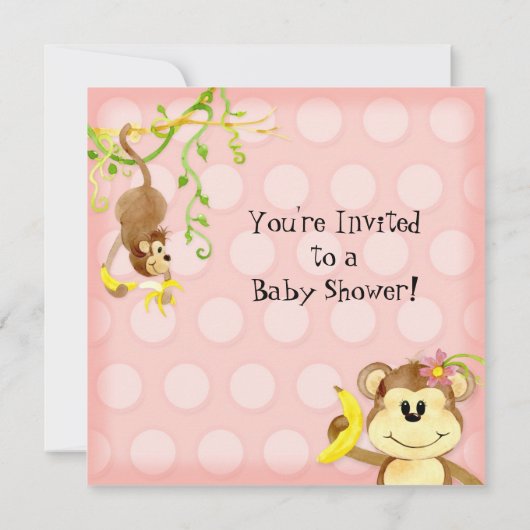 Lil Monkey, Meisje Baby shower Uitnodiging (Achterkant)
