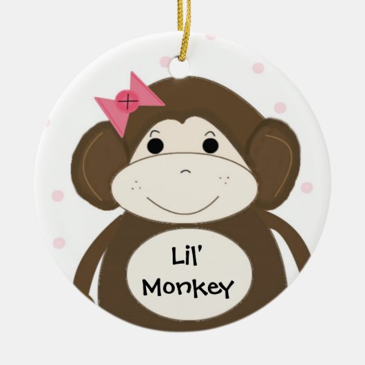 Lil' Monkey met een roze haarlint Keramisch Ornament (Voorkant)