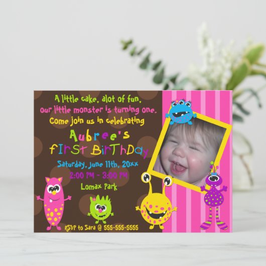 Lil Monsters First Birthday. Kaart (Staand voorkant)