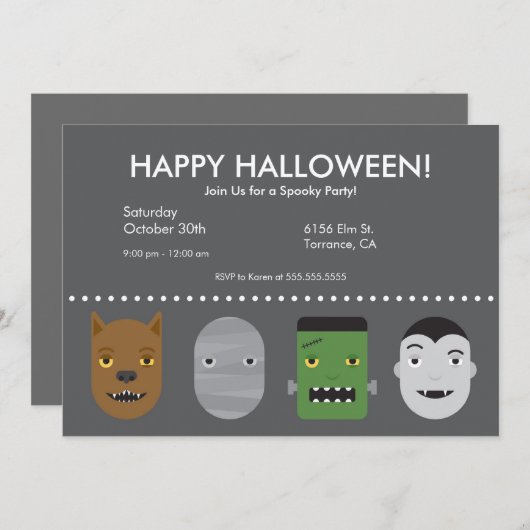 Lil Monsters Halloween Party Invitation Kaart (Voorkant / Achterkant)