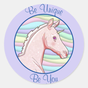 Lil Palomino Unicorn Birthday (pastelgolven) Ronde Sticker