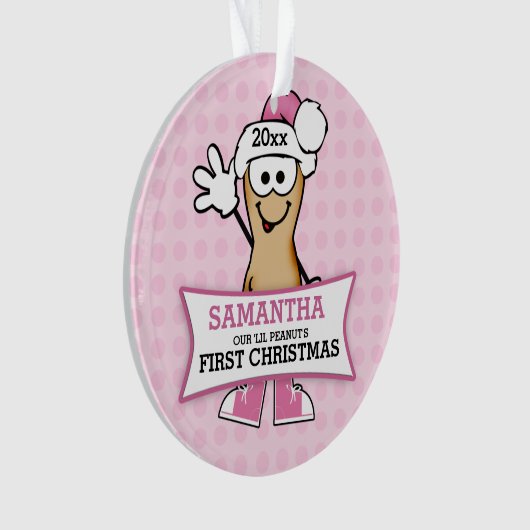 Lil Peanut (roze) Baby's 1ste Kerstmis Ornament (voorkant)