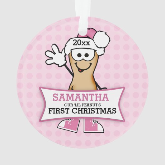 Lil Peanut (roze) Baby's 1ste Kerstmis Ornament (achterkant)