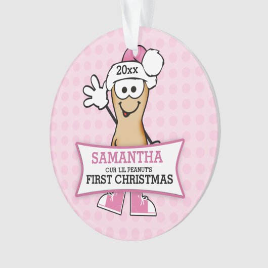 Lil Peanut (roze) Baby's 1ste Kerstmis Ornament (voorkant)