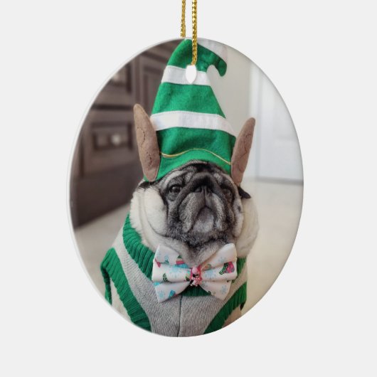 Lil Pickles Da Pug Grompy Elf Ornament (Rechts)