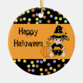 Lil Polka Dot Witch met pompoen Keramisch Ornament (Voorkant)
