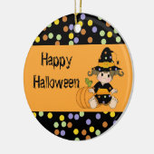 Lil Polka Dot Witch met pompoen Keramisch Ornament (Links)
