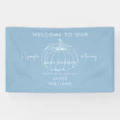 Li'l Pompoen Blauw en Wit Baby shower Welkom Spandoek (Horizontaal)
