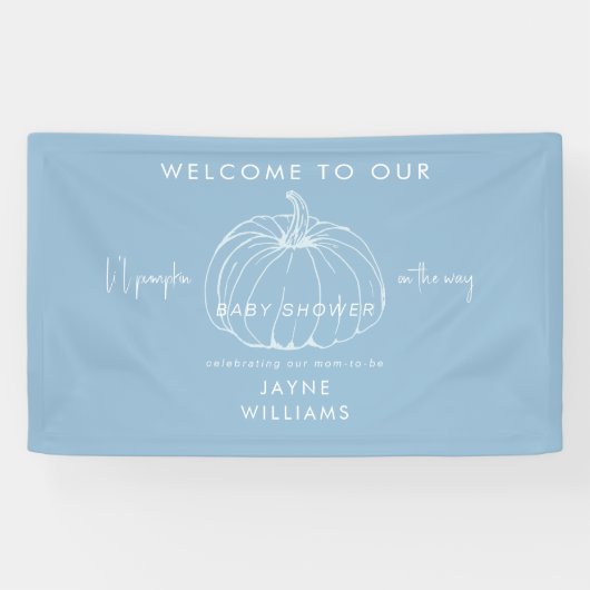 Li'l Pompoen Blauw en Wit Baby shower Welkom Spandoek (Horizontaal)