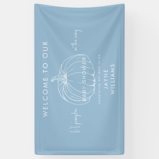 Li'l Pompoen Blauw en Wit Baby shower Welkom Spandoek (Verticaal)