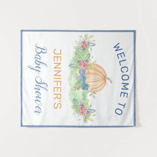 Lil' Pumpkin Blue Herfst Floral Baby shower Welcom Wandkleed (Voorkant (horizontaal))