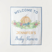 Lil' Pumpkin Blue Herfst Floral Baby shower Welcom Wandkleed (Voorkant)