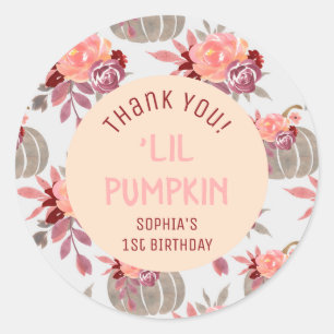 'Lil Pumpkin Floral 1st Birthday Party Dank je Ronde Sticker