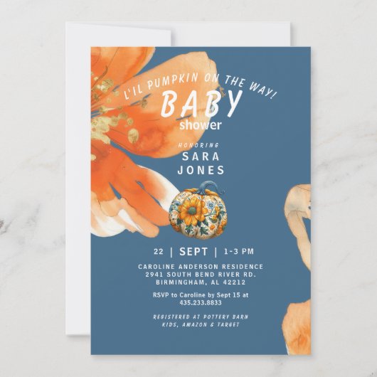 L'il Pumpkin op de weg Levendig Baby shower Kaart (Voorkant)