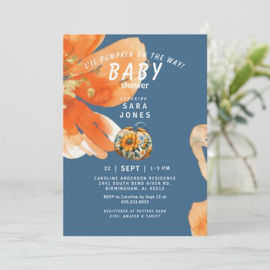 L'il Pumpkin op de weg Levendig Baby shower Kaart (Staand voorkant)