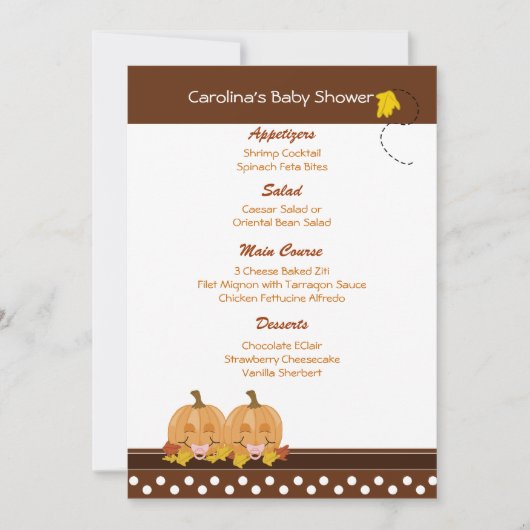 Lil Pumpkins Herfst Aangepast Baby shower Menu Kaart (Voorkant)