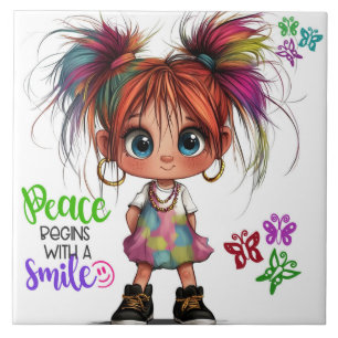 Lil Quirky Girl Smile Keramische Tegel Tegeltje