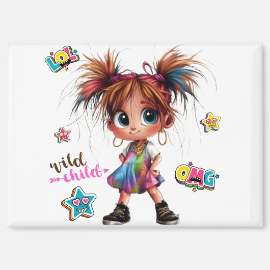 Lil Quirky Girl Wild Kindmagneet Magneet (Voorkant)