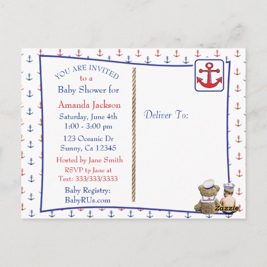 Lil' Sailor en Teddy Bear Baby shower Briefkaart (Achterkant)