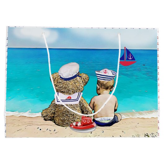 Lil' Sailor Nautical Thema Boy's Baby shower Groot Cadeauzakje (Achterkant)