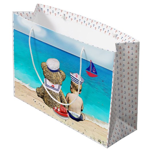 Lil' Sailor Nautical Thema Boy's Baby shower Groot Cadeauzakje (Achterkant Gekanteld)