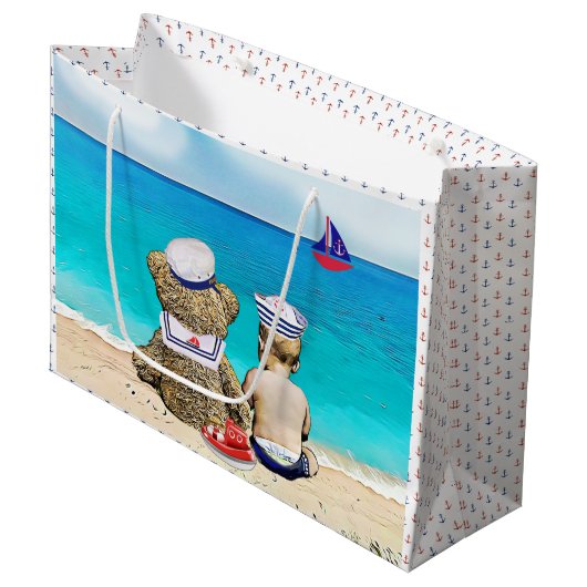 Lil' Sailor Nautical Thema Boy's Baby shower Groot Cadeauzakje (Voorkant Gekanteld)