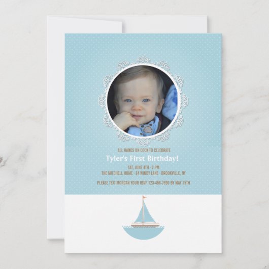 Lil' Sailor Photo Invitation Kaart (Voorkant)